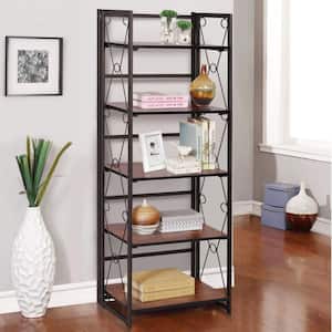 5 Shelf Bookcase, No-Assembly Folding-Bookshelf, Industrial Standing Racks Study Organizer with Metal Frame ，Brown 1