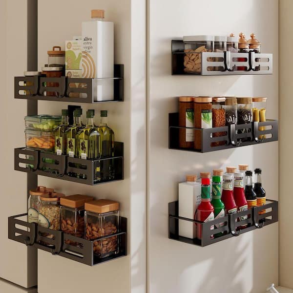 JFVKAF Magnetic Mount Black Spice Rack Organizer for Refrigerator