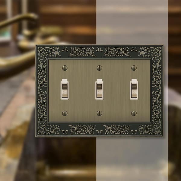 English Garden 3 Gang Toggle Metal Wall Plate - Brushed Brass
