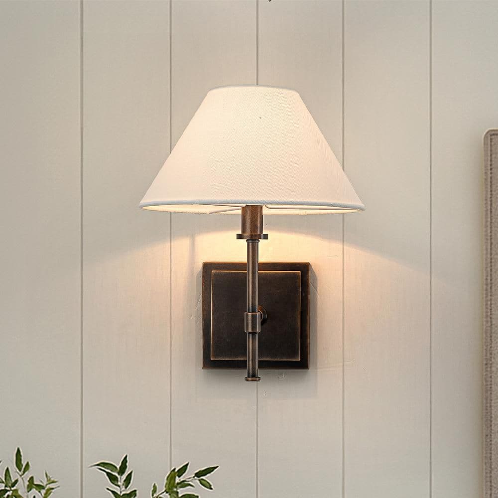 ALOA DECOR Modern Bronze 12 in.Tall 1 Light Fabric Shade Wall Sconces ...