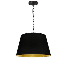 Brynn 1-Light Black LED Pendant with Black and Gold Fabric Shade