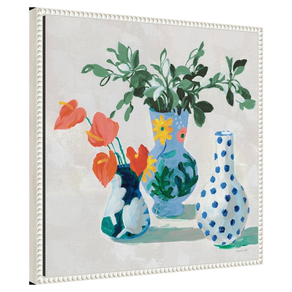 Beaded White Framed Botanic-Inspired Canvas Wall Art 22 x 22-in.