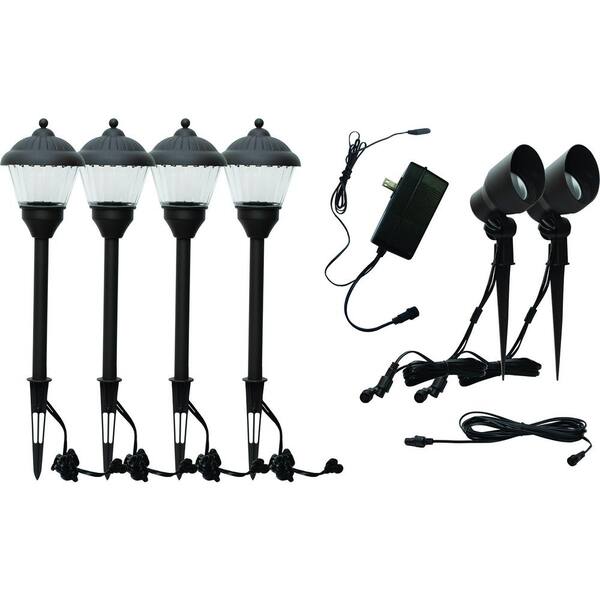 Unbranded Outdoor 40 ft. Low Voltage Integrated LED Landscape Spot and Path Light Kit in Nickel with 35-Watt Transformer (6-Pack)