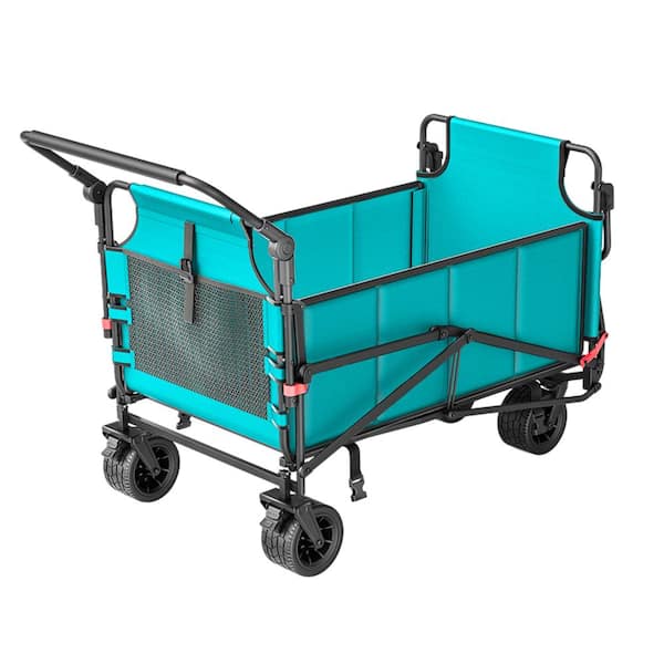 10.36 cu. ft. Steel Folding Garden Cart 650 lb. Load 2-in-1 Wagon Cart with All-Terrain Wheels and Side Pocket, Sky Blue