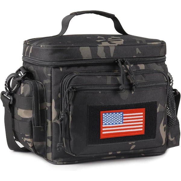 12.3 qt. Leakproof Insulated Tactical Lunch Bag Cooler with MOLLE Webbing Camo-Black Adjustable Strap Large Capacity