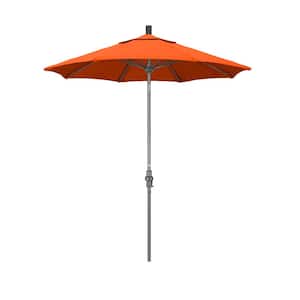 7.5 ft. Grey Aluminum Market Collar Tilt Crank Lift Patio Umbrella in Melon Sunbrella
