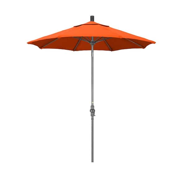 California Umbrella 7.5 ft. Grey Aluminum Market Collar Tilt Crank Lift Patio Umbrella in Melon Sunbrella