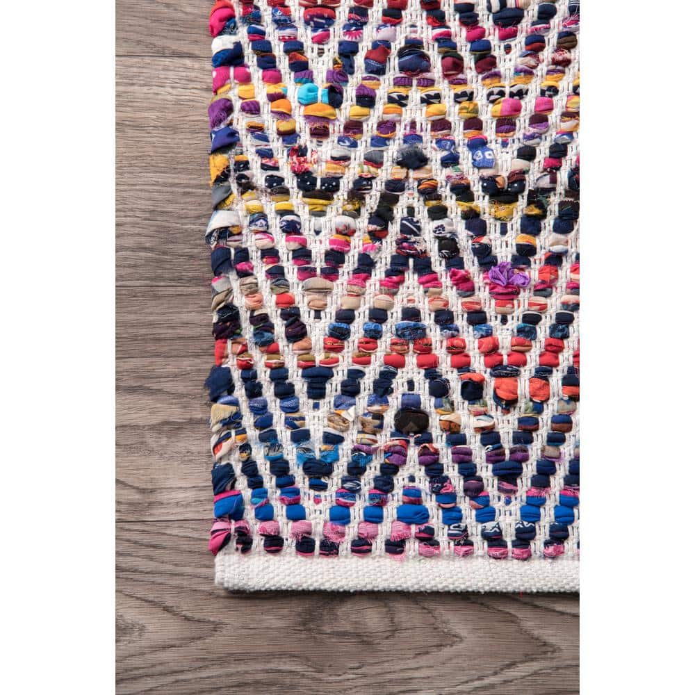 Hand-Woven Indigo Chevron 31'' Cotton Blend Runner Rug