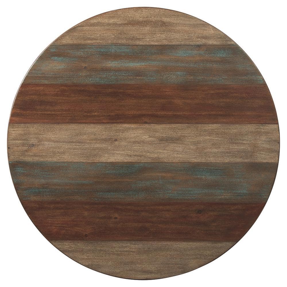 Rustic Brown Plank Style Round Cocktail and End Tables Set