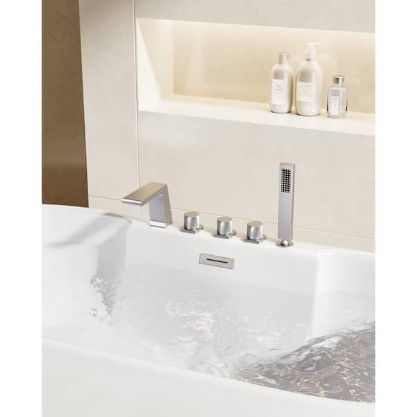 YAWWALK 3-Handle Tub-Mount Roman Tub Faucet with Anti-fingerprint Handheld Shower in Brushed Nickel (Valve Included)