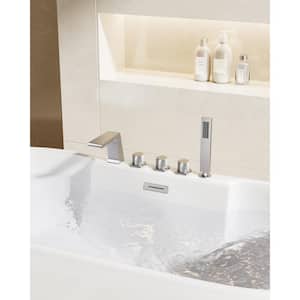 3-Handle Tub-Mount Roman Tub Faucet with Anti-fingerprint Handheld Shower in Brushed Nickel (Valve Included)