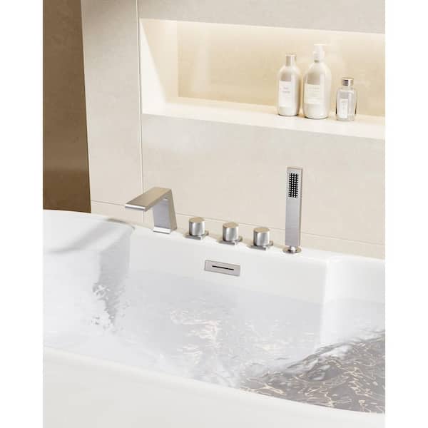 CRANACH 3-Handle Tub-Mount Roman Tub Faucet with Anti-fingerprint Handheld Shower in Brushed Nickel (Valve Included)