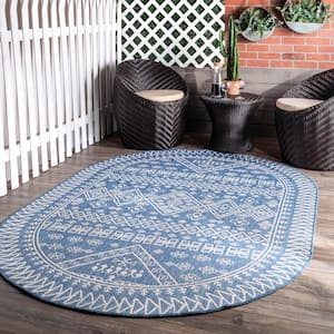 Kandace Blue 8 ft. x 10 ft. Oval Indoor/Outdoor Patio Area Rug