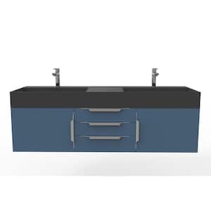 Maranon 60 in. W x 19 in. D x 19.25 in. H Double Floating Bath Vanity in Matte Blue with Chrome Trim and Black Top