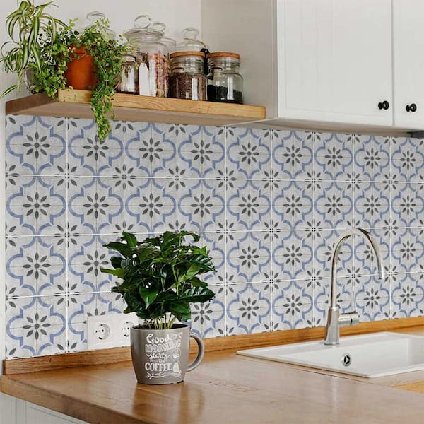 Black, Steel Blue and Light Gray R62 6 in. x 6 in. Vinyl Peel and Stick Tile (24-Tiles, 6 sq. ft. Pack)