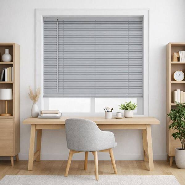 Grey Cordless Light Filtering Horizontal Vinyl Blinds with 1 in