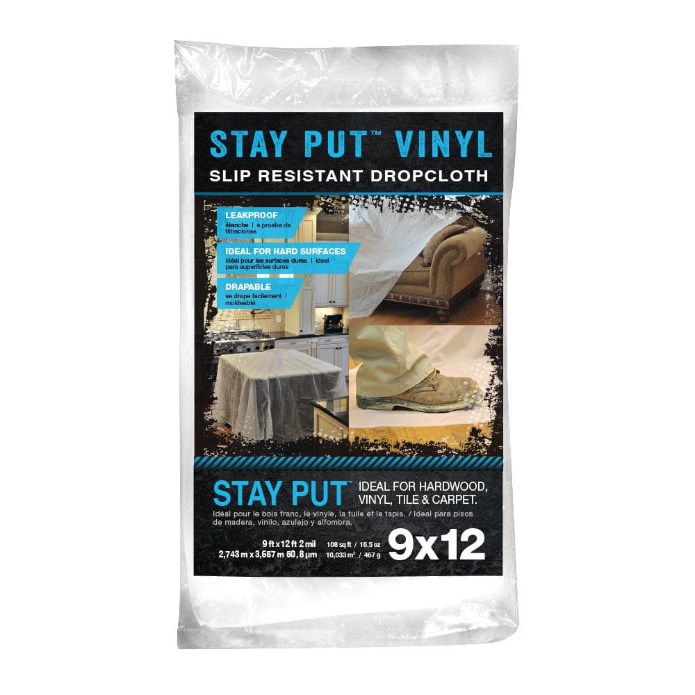 12 Ft 2 Mil Stay Put Vinyl Drop Cloth, Vinyl Floor Cloths Home Depot