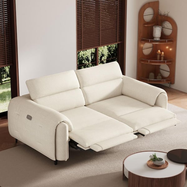 THE RIGHT PATH 74.8 in. Pillow Top Arm Fabric Shape Square Sofa 40.5 in. Lvory