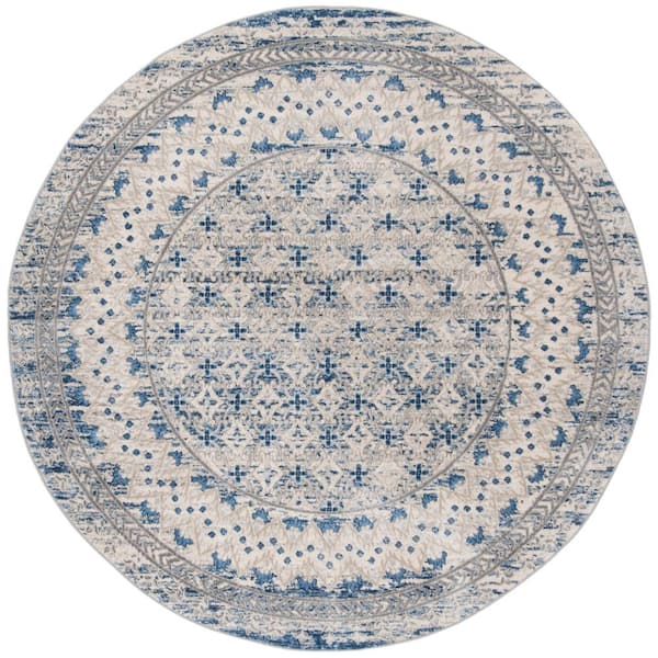Brentwood 10 ft. x 10 ft. Round Light Gray/Blue Multi-Border Geometric Area Rug
