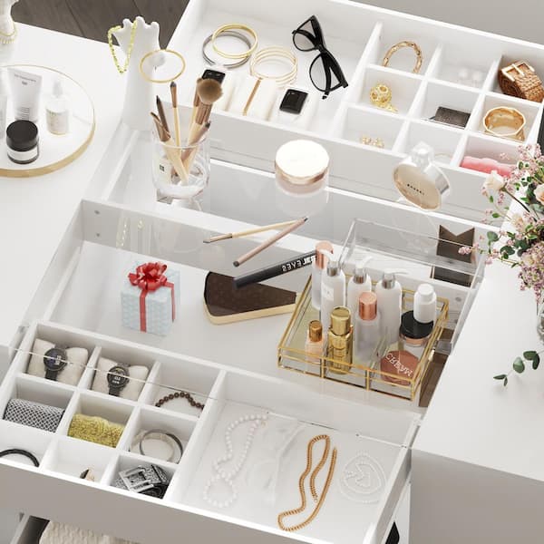 FUFU&GAGA White Wood Free Standing 63 in. W Jewelry Armoire with