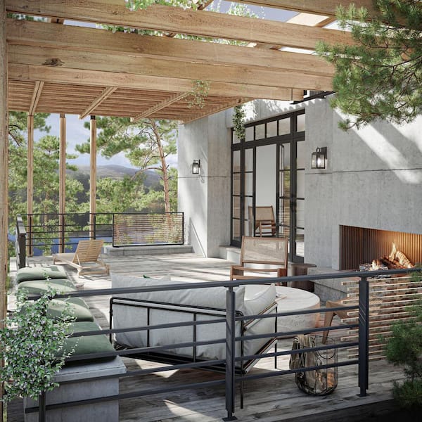 Grandbury Collection 1-Light Textured Black Clear Glass Farmhouse Outdoor Small Wall Lantern Light