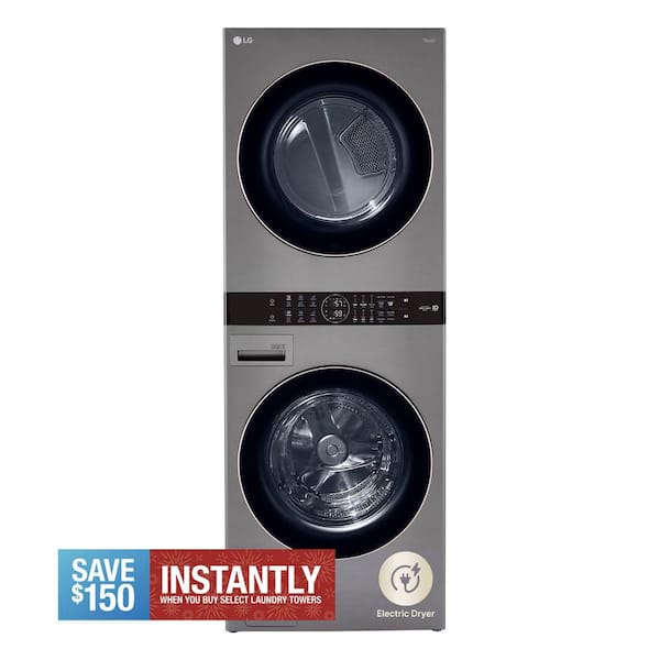 WashTower Stacked SMART Laundry Center 4.5 Cu.Ft. Front Load Washer & 7.4 Cu.Ft. Electric Dryer in Graphite Steel