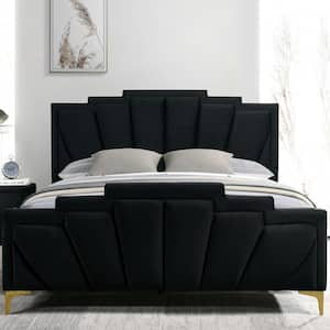 Cedarbrook Art Deco Black Upholstered Steel Frame King Platform Bed and Care Kit