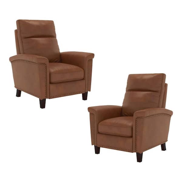 EVERGLADE HOME Aragon Brown Faux Leather Upholstered Push Back Reclining Chair (Set of 2)