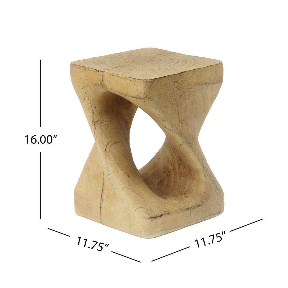 Dimensions of the natural tan twisted square side table.