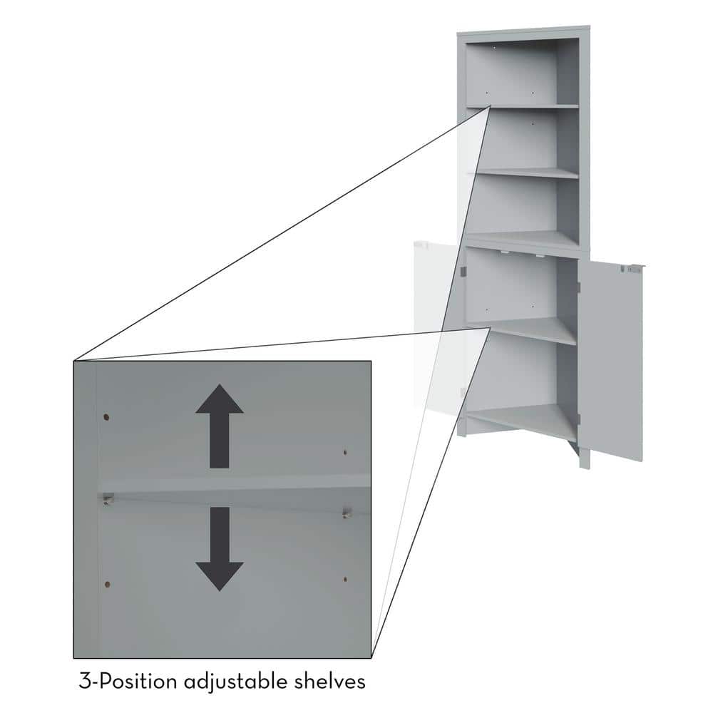 Gray Tall Corner Bathroom Storage Cabinet with Adjustable Shelving