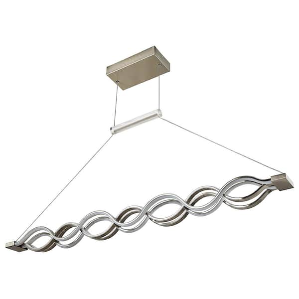 Unbranded 52-Watt Integrated LED Satin Nickel Linear Wave Pendant