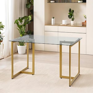 Slip 55 in. Rectangular Clear Tempered Glass Top Gold Base Elegant Dining Table (Seat 6)