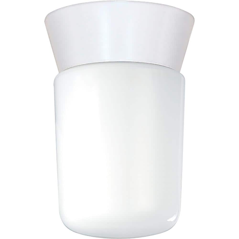 White Aluminum Outdoor Flush Mount Light with Glass Shade