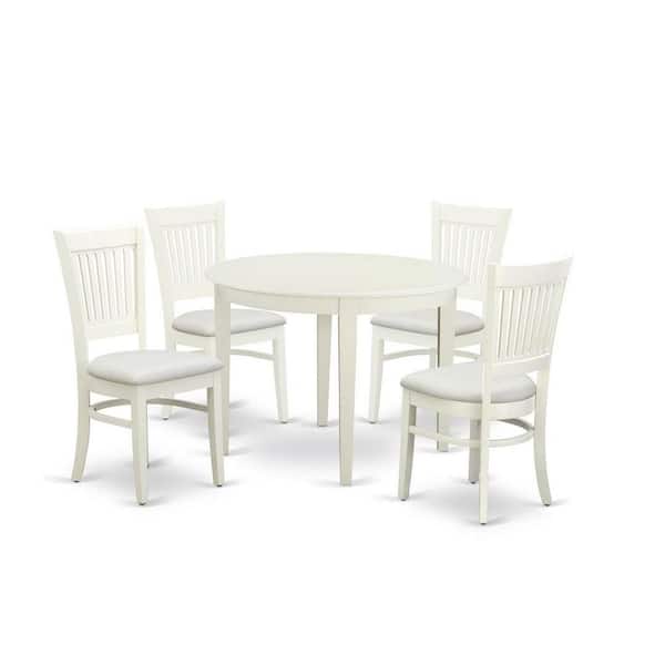 East West Furniture 5-Piece Linen White Finish Solid Wood Top - Round Dining Room Set - Seats 4