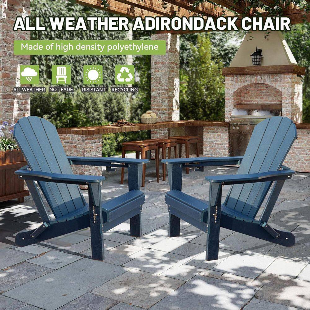 Dark Blue Folding HDPE Adirondack Chair, Modern Outdoor Chairs