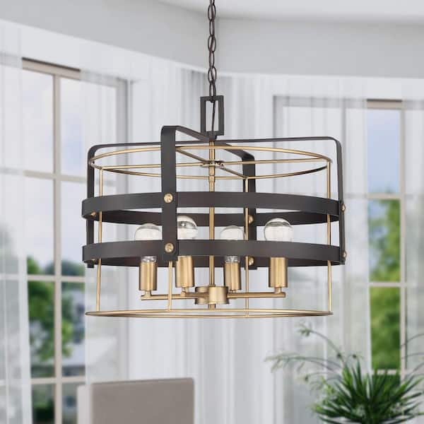 Cordelia Lighting Brooks 60-Watt 4-Light Vintage Bronze Industrial Pendant Light with Open Cage Design and No Bulbs Included