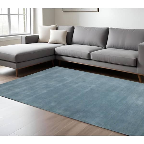 9 ft. x 12 ft. Light Blue Wool Hand Woven Area Rug