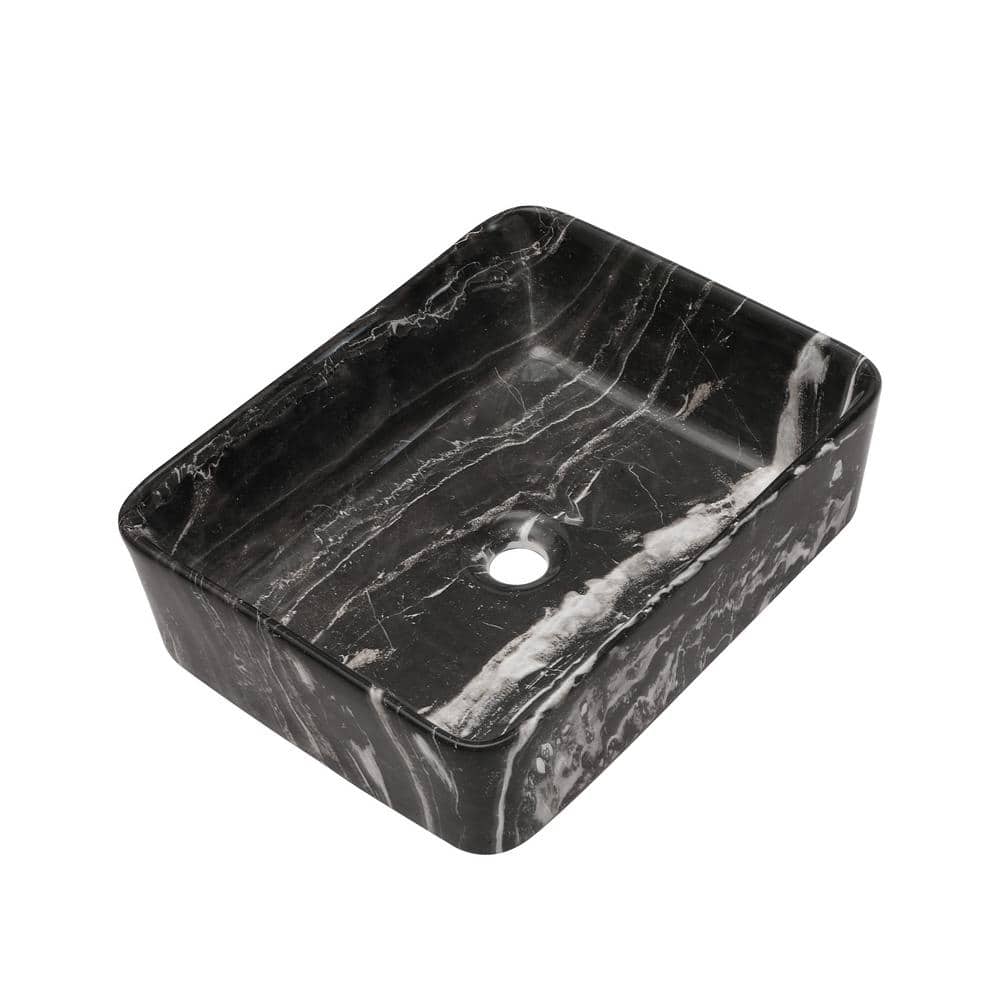 Black and Gray Marble Ceramic Rectangular Vessel Sink