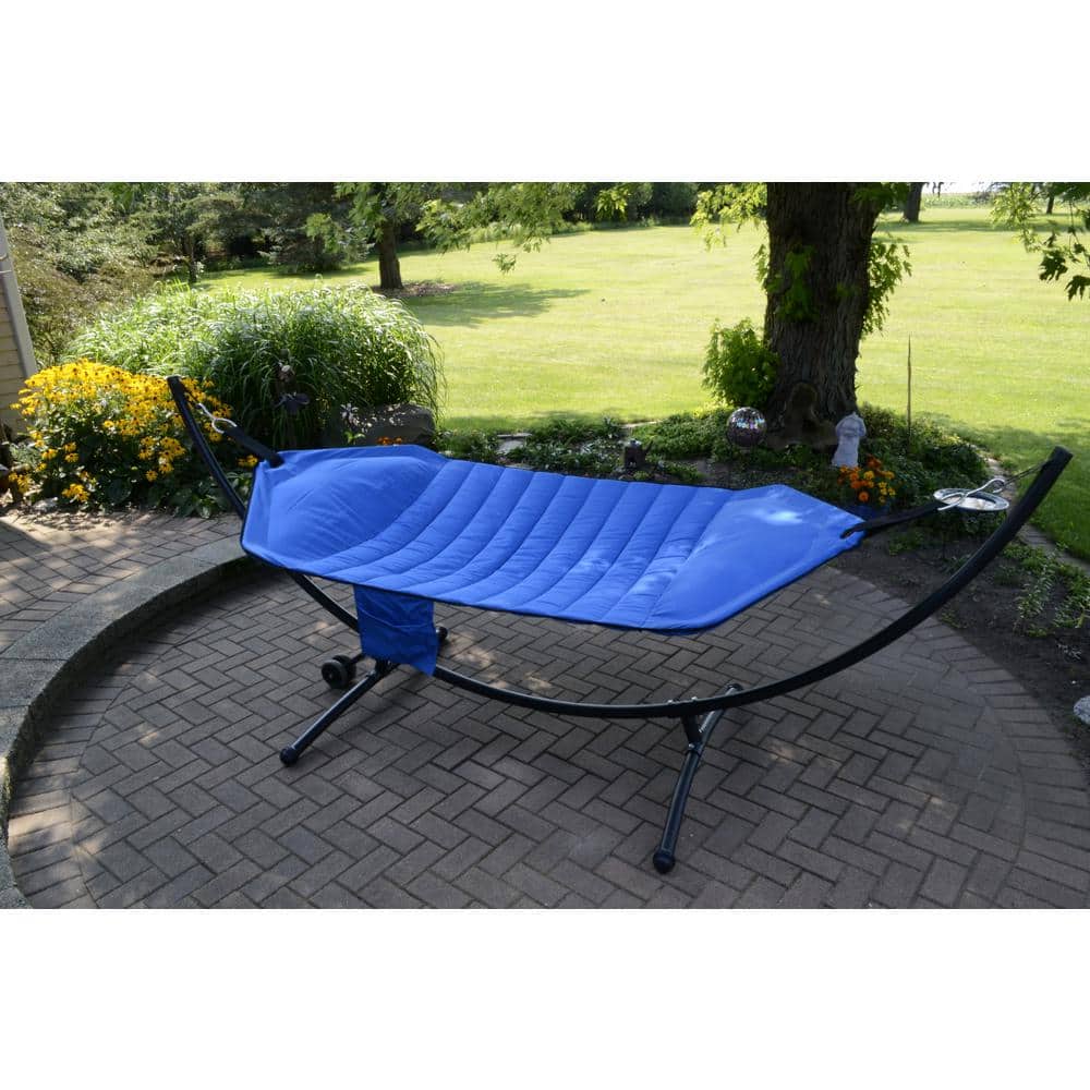 Vibrant Blue Olefin Fabric Hammock with Steel Arc Stand