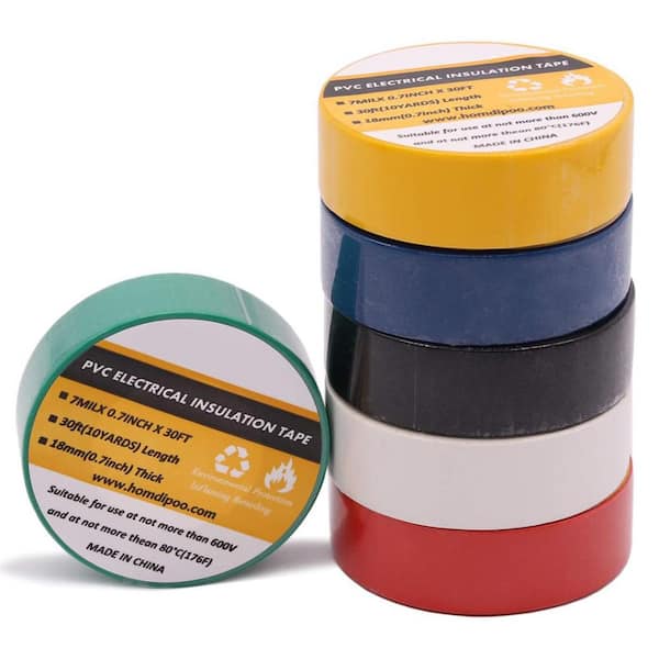 0.75 in. x 30 ft. Electrical Tape Multi-Colored Flame Retardant Weather Resistant for Home Vehicle Wiring 6-Pack
