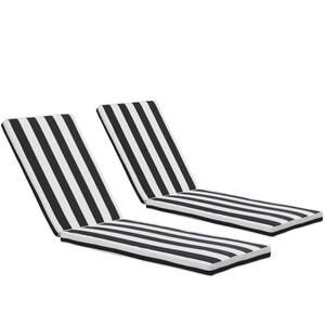 2-Piece 74.4 in. x 22.05 in. Replacement Outdoor Chaise Lounge Cushion in Black and White