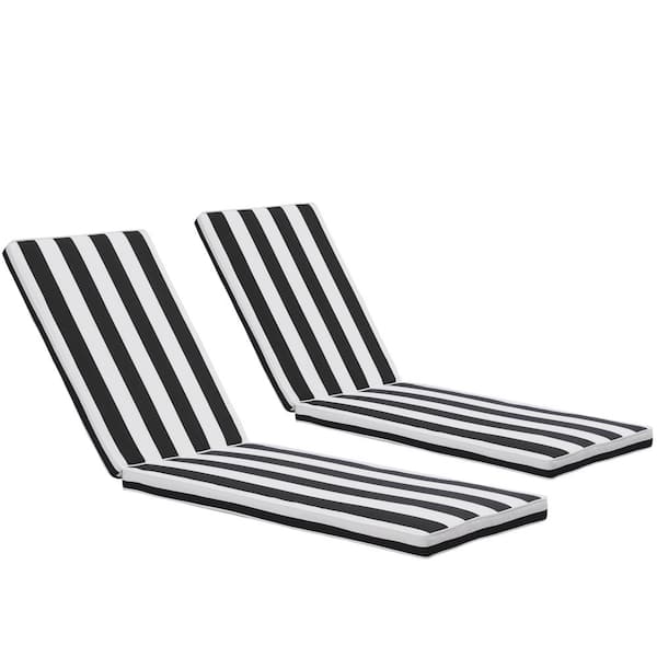 Angel Sar 2-Piece 74.4 in. x 22.05 in. Replacement Outdoor Chaise Lounge Cushion in Black and White