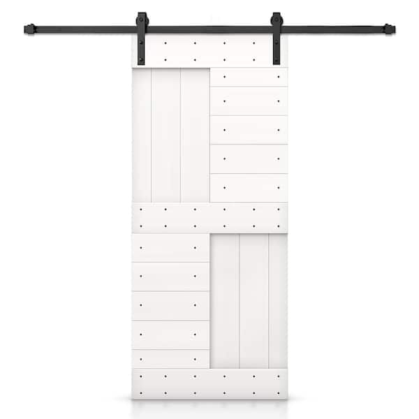 CALHOME 24 in. x 84 in. Pure White Stained DIY Knotty Pine Wood Interior Sliding Barn Door with Hardware Kit