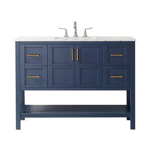 Florence 48 in. Bath Vanity in Blue with Marble Vanity Top in White with White Basin