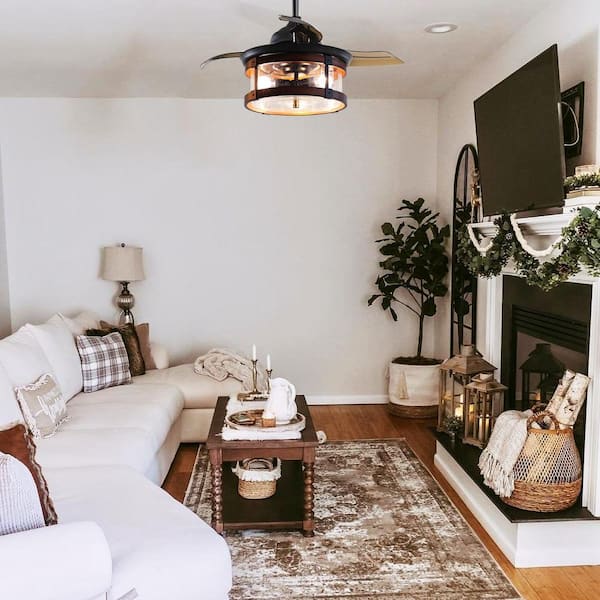 36 in. LED Indoor Oil Rubbed Bronze Retractable Ceiling Fan with Light and Remote Control