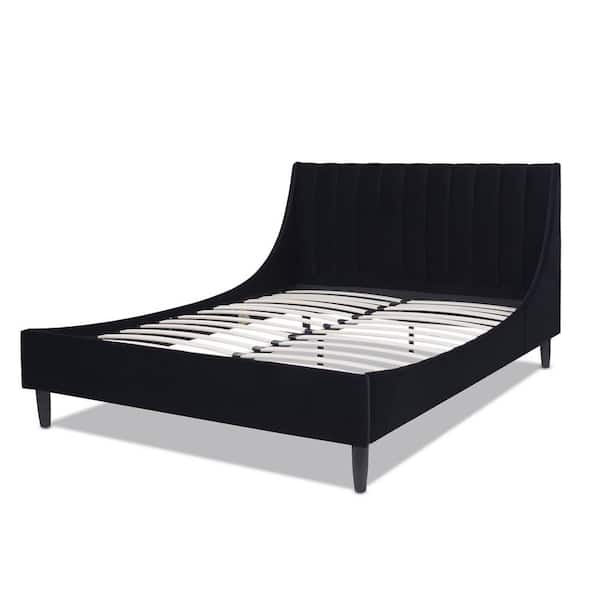 Jennifer Taylor Aspen 63.5 in. Velvet Vertical Tufted Upholstered Queen Modern Platform Bed Frame with Headboard in Anthracite Black