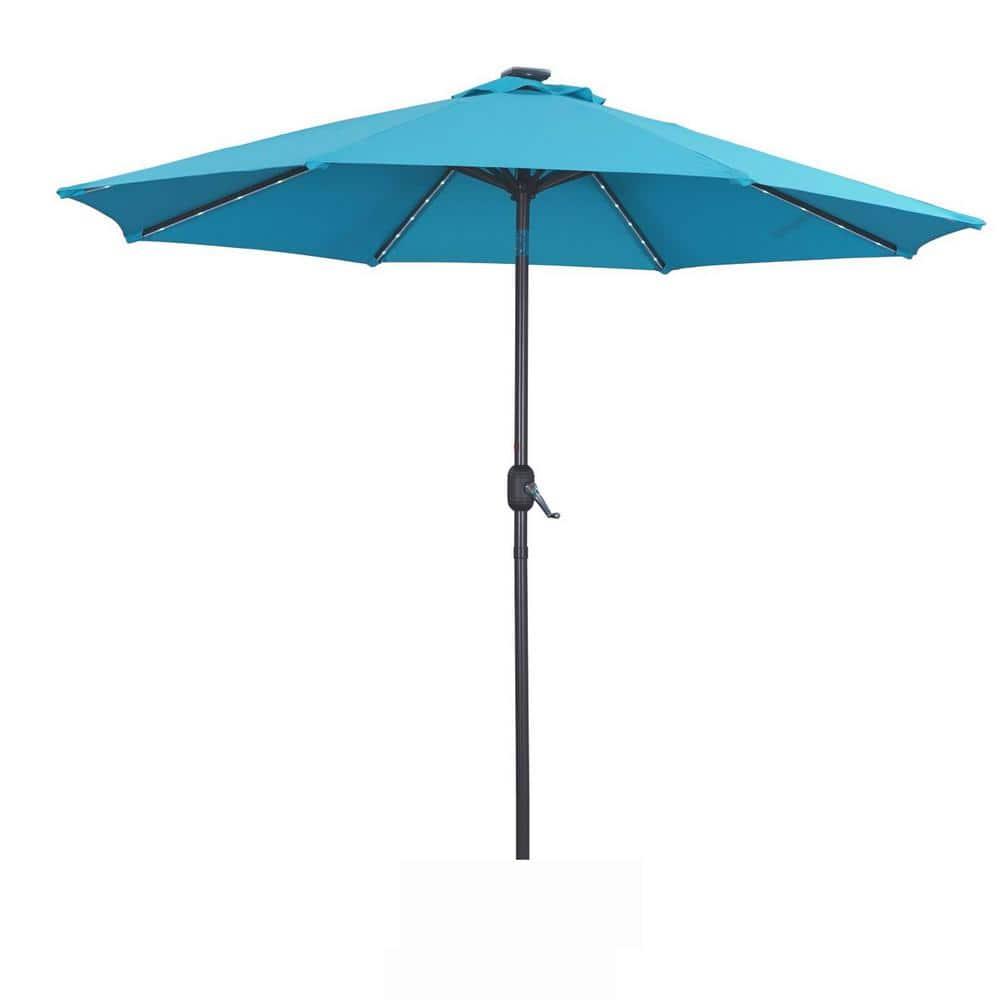 CASAINC 9 ft. Aluminum Market Solar Lighted Patio Umbrella in Lake Blue ...