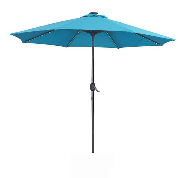 Flynama 9 ft. Crank Lift Outdoor Market Patio Umbrella with 56-Solar LED Light in Turq (Base Not Included)