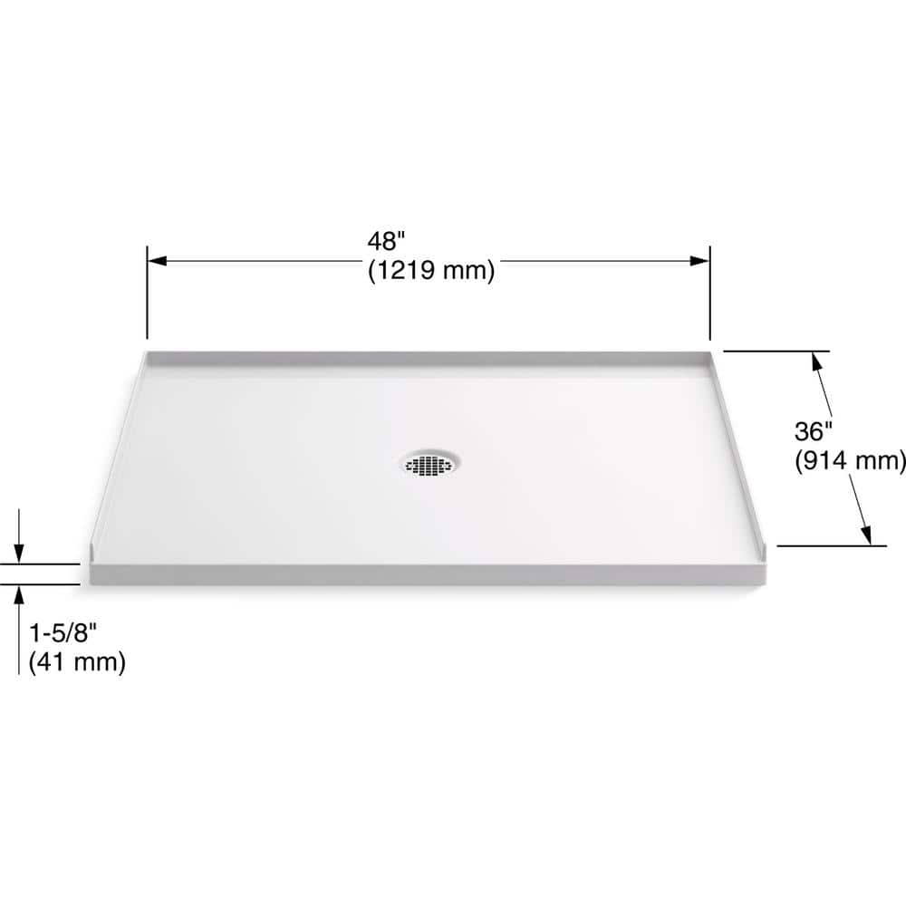 Ballast White Resin Concrete 48" x 36" Shower Base with Center Drain