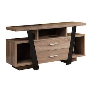 47.25 in. Black and Brown Wood TV Stand Fits TVs up to 58 in. with 2-Drawers
